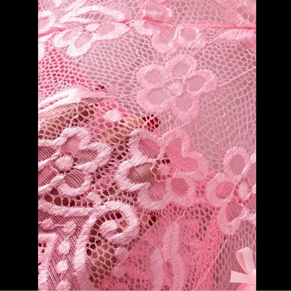 Light Pink & Floral Lace, Crotchless, Lingerie Bodysuit - Picture 7 of 10